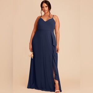 Birdy Grey Navy Blue Spaghetti Strap Chiffon Bridesmaid Dress